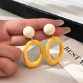 Coral Blue and Yellow Irregular Oval Ring Drop Earrings view 3