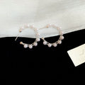 Silver Tone Open Hoop Stud Earrings Wrapped with Pearls view 6