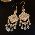 Ornate Gold Tone Chandelier Earrings with Clear Crystal Drops view 6