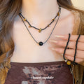 Black Beaded Tiger Eye Accent Strand Necklace Pendant Jewelry view 1