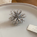 Oversized Metal Spiky Flower Open Statement Ring 2 Tones view 6
