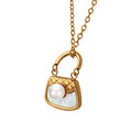 Mini Handbag Pendant Necklace Shell Pearl Gold Steel view 5