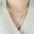 Double Layer Paperclip Heart Zircon Pendant Necklace Steel view 6