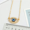 Gold Tone Crystal Halo Blue Evil Eye Chain Pendant Necklace view 2