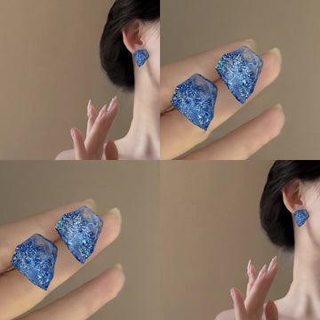 Textured Blue Irregular Geometric Resin Stud Earrings