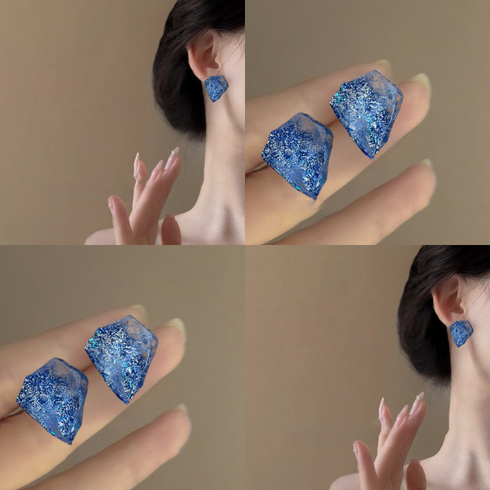Textured Blue Irregular Geometric Resin Stud Earrings