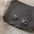 Silver Tone Open Five Petal Flower Pearl Center Stud Earrings view 4