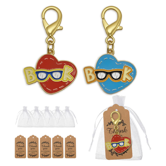 Enamel Heart Book Glasses Keychain Gold Clasp Two Colors