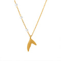 Gold Mermaid Tail Pendant Necklace with Pearl Station Chain view 5