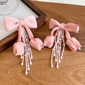 Fabric Bow Tulip Bead Tassel Choker Necklace and Earring Set view 6