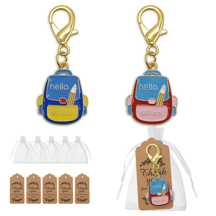 Hello School Backpack Enamel Charm Keychain Two Colors