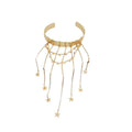 Star Or Heart Open Arm Cuff With Long Chain Fringe In Gold Or Silver Tone view 5