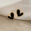 Gold-Tone Brass Heart Stud Earrings with Black Enamel, 14 mm view 2