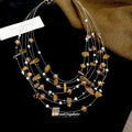 Multi Strand Brown Stone Crystal Silver Bead Necklace Set view 4