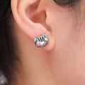 Silver Cat Face Stud Earrings Black Enamel Whiskers view 4