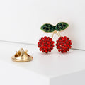 Cherries Brooch In Metal With Two Red Crystal Fruits And Green Crystal Leaves view 2