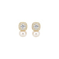 Square Crystal and Pearl Stud Earrings in Three Metal Tones view 5