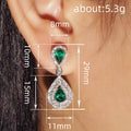 Silver Tone Green Teardrop CZ Halo Drop Earrings Pair view 4