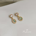 Gold Tone Aqua Stone Clear Halo Drop Stud Earrings In Two Shapes view 4