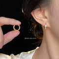 Gold Tone Double Line Round Huggie Hoop Earrings For Women view 2