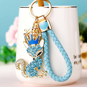 Crowned Jeweled Fox Keychains in Multiple Colors with Braided Loops
