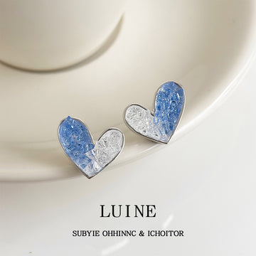 Blue-to-Clear Gradient Glass Heart Silver-Tone Stud Earrings
