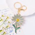Rhinestone Daisy Flower Keychain Gold Clasp Four Colors view 2