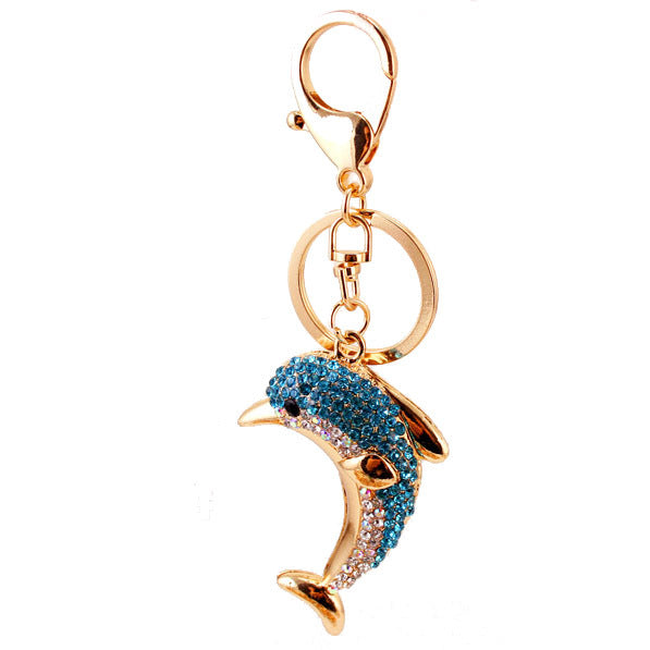 Rhinestone Dolphin Keychain Ocean Animal Metal Bag Charm for Car Keys