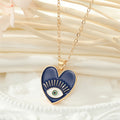 Gold Tone Colorful Enamel Heart Evil Eye Pendant Necklaces view 5