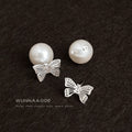 Two-Way Pearl Stud Earrings Silver Butterfly Overlay Charms view 4