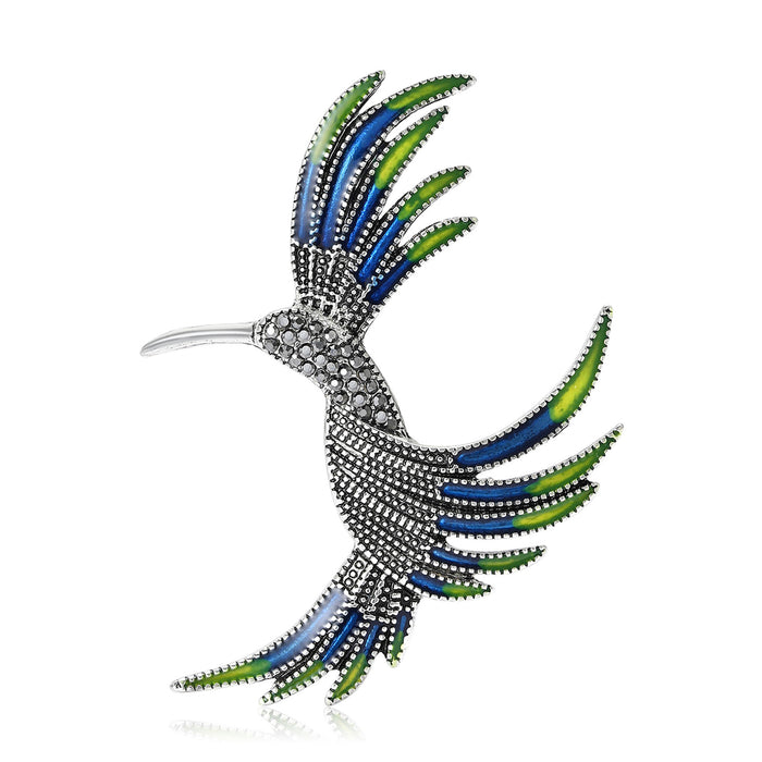 Antique Silver Hummingbird Brooch Enamel Wings Red Or Blue