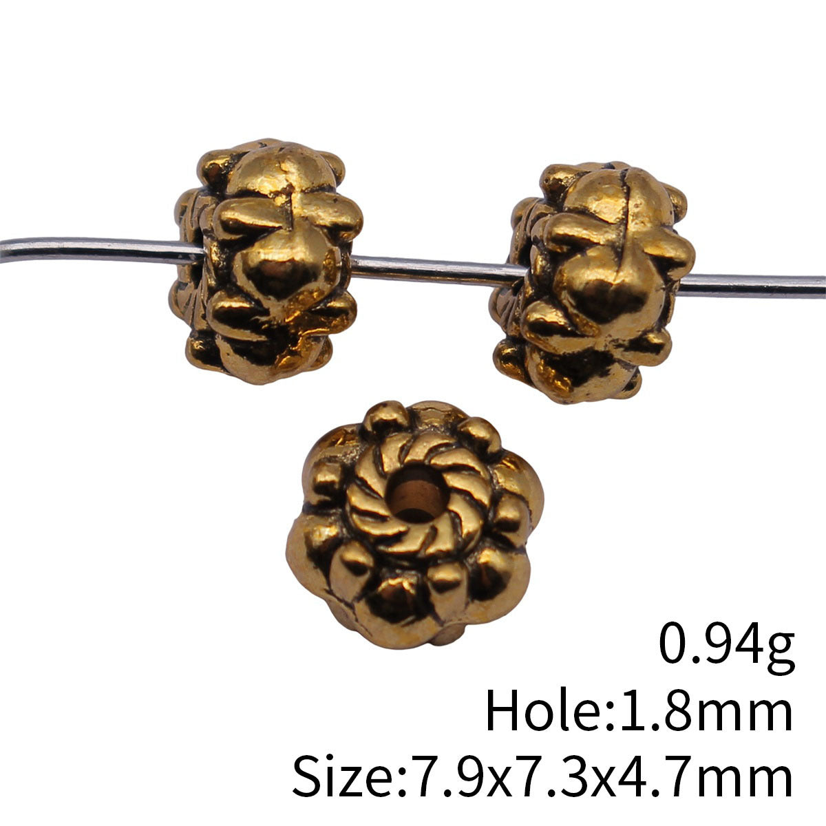 7.9x7.3x4.7mm 0.94g Antique Gold Zinc Alloy Textured Spacer Beads with Small Hole for Jewelry Making