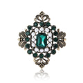 Antique Gold Baroque Brooch Pearl Emerald Cut Rhinestone Pin view 1