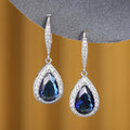 Blue Pear Stone Teardrop Halo Earrings with Clear Stone Details view 2