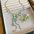 Green Enamel Butterfly Studs Silver Butterfly Necklace view 4