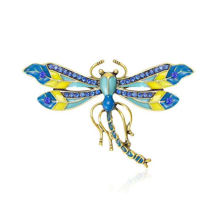 Blue and Yellow Enamel Dragonfly Brooch in Blue Yellow
