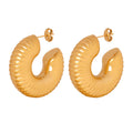 Ribbed U-Shape Chunky Hoop Stud Earrings Gold Or Steel view 5