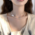 White Pearl Strand Necklace with Floral Center Accent view 6