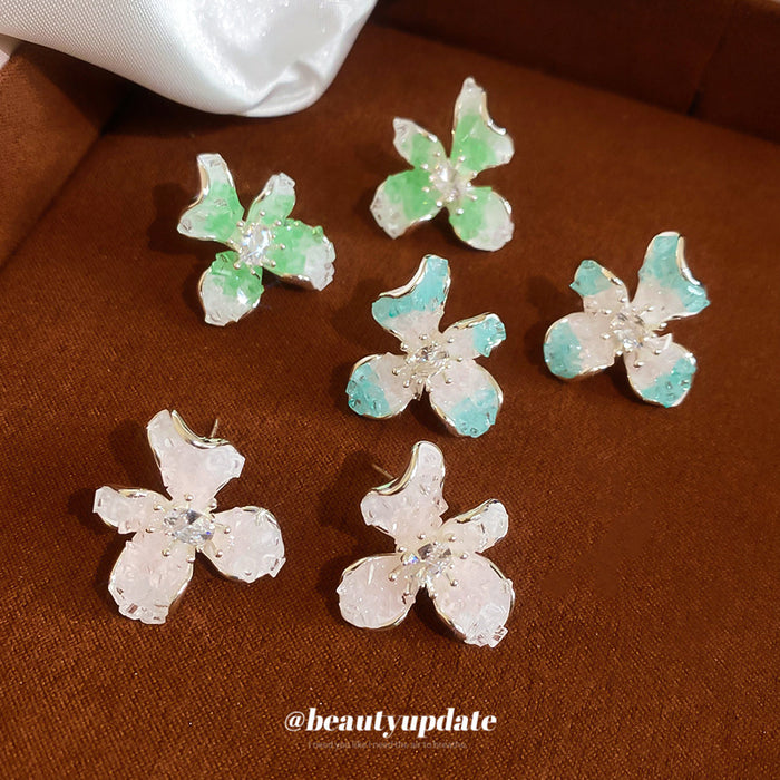 Pastel Crystal Flower Stud Earrings in Three Colors