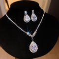 Silver Teardrop Crystal Pendant Necklace Earring Sets view 8