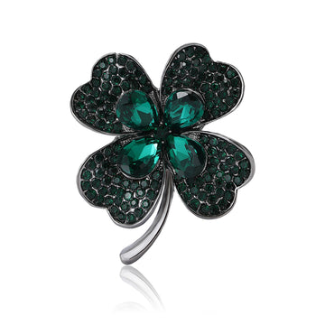 Crystal Four Leaf Clover Brooch in 4 Color Styles Metal Pin
