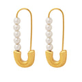 Safety Pin Style Faux Pearl Drop Earrings Gold Steel view 5
