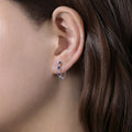 Silver Blue Clear Alternating Cubic Zirconia Mini Hoop Earrings view 3
