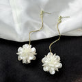 White Shell Look Flower Gold Wavy Long Stud Earrings view 6