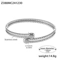 Double Layer Textured Open Ball Tip Bangles Gold and Steel view 6