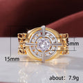 Two Tone Round Crystal Mechanical Motif Statement Ring view 5