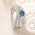 Aqua And Clear Round Stone Multi-Rail Wide Ring In Silver Tone view 3