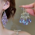 Purple Crystal Chandelier Hook Earrings with Reflective Details view 2