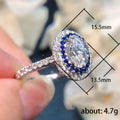 Blue Oval Double-Halo Cluster Ring In Polished Silver Tone view 5