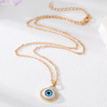 Gold Tone Crystal Halo Realistic Evil Eye Pendant Necklaces view 2